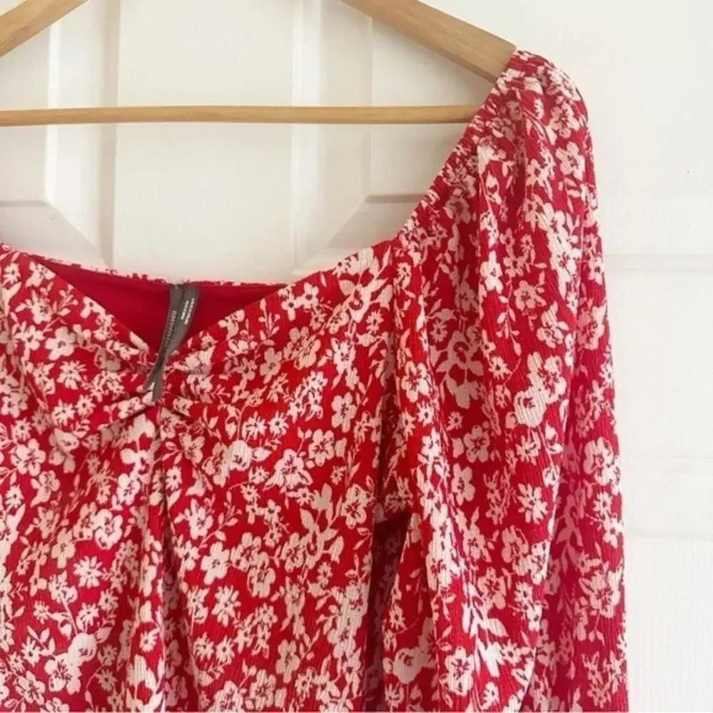NEW Anthropologie Sweetheart Red White Floral Peasant Boho Top